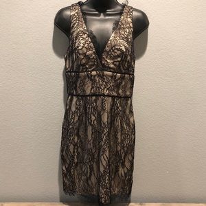 SOLD! Lace Black and Tan Midi Dress